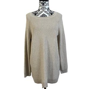 Liz Claiborne | Womens Oatmeal Metallic Knit Long Sleeve Boat Neck Sweater Large